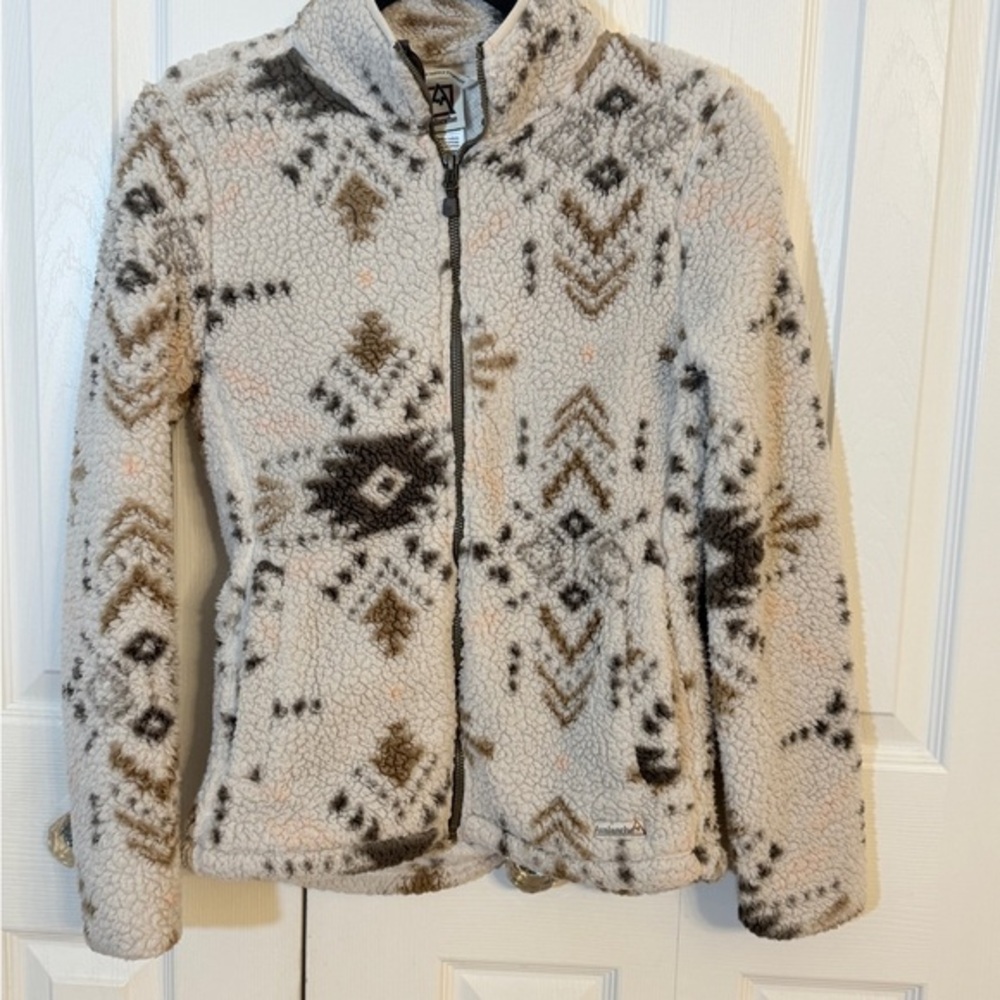 Avalanche Cream and Brown Patterned Teddy Jacket with pockets size XS AB
